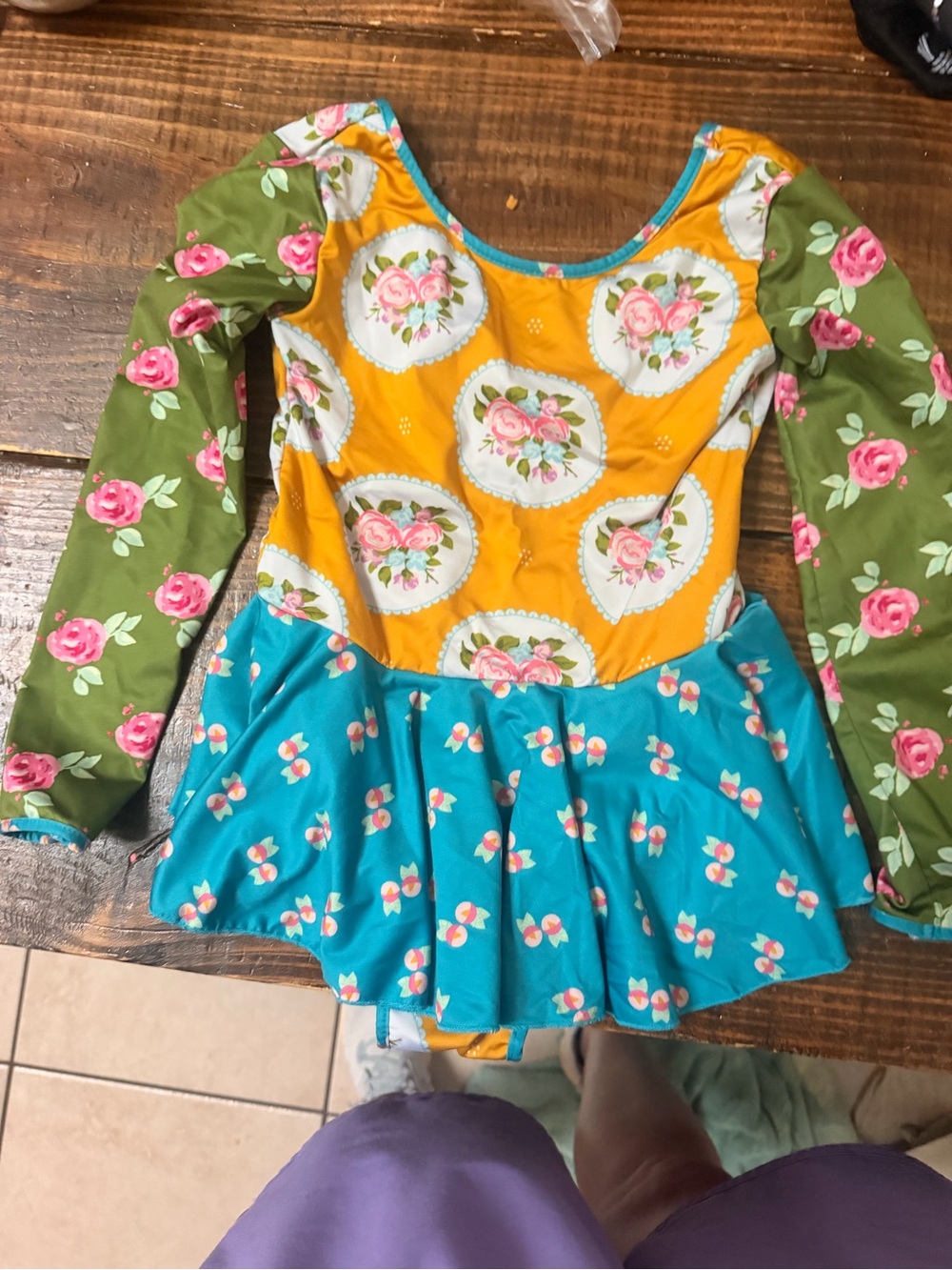 Sweet Honey Floral Multi-Color Girls Dance Leotard with Skirt